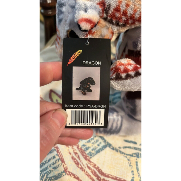 12 In NWT Stuffed Animal Grey Dragon Western Print NWT By Nativo - Picture 6 of 8